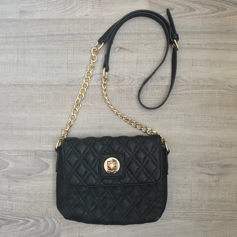 Black Quilted Vegan Leather Crossbody Purse